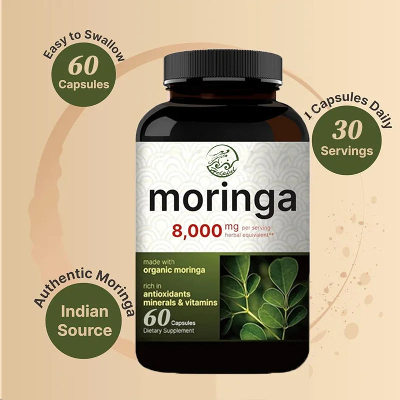 Moringa Capsules 8000MG per serving, 60 Moringa Powder Organic