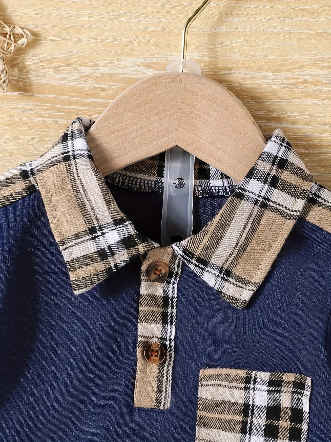 2-Piece Baby Boy Summer School Plaid Collared Short Sleeve Top