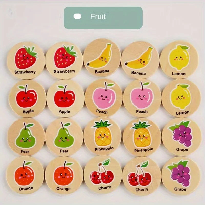 Children Educational Wooden Memory Game Animal Fruits