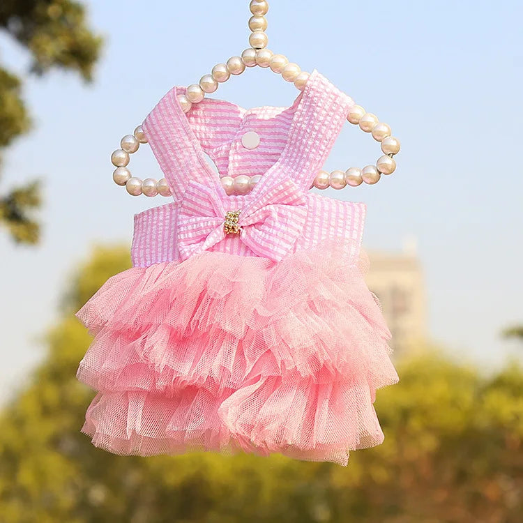 Dog Clothing Cat Clothing Striped Suspender Mesh Skirt Dress