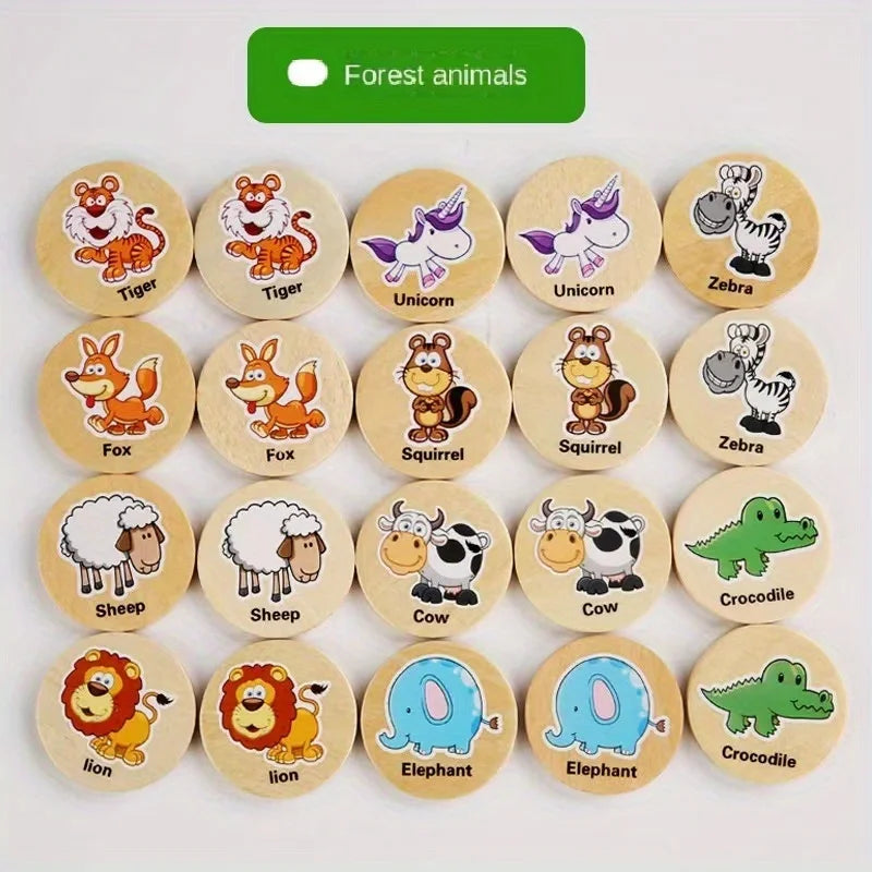 Children Educational Wooden Memory Game Animal Fruits