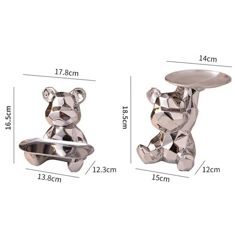 Geometric Bear Statue with Tray – Stylish Storage & Modern Décor