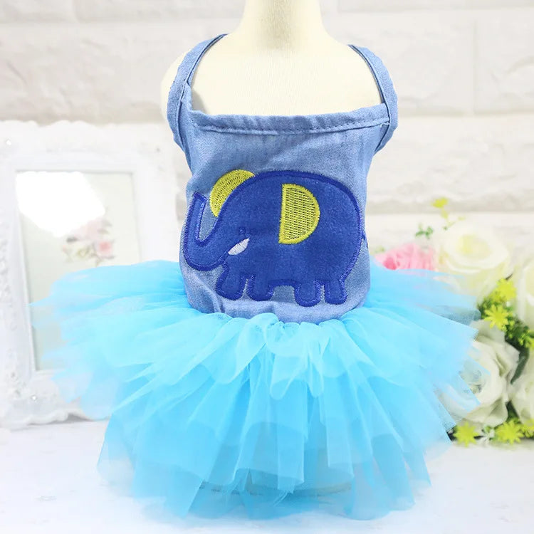 Dog Clothing Cat Clothing  Striped Suspender Mesh Skirt Dress