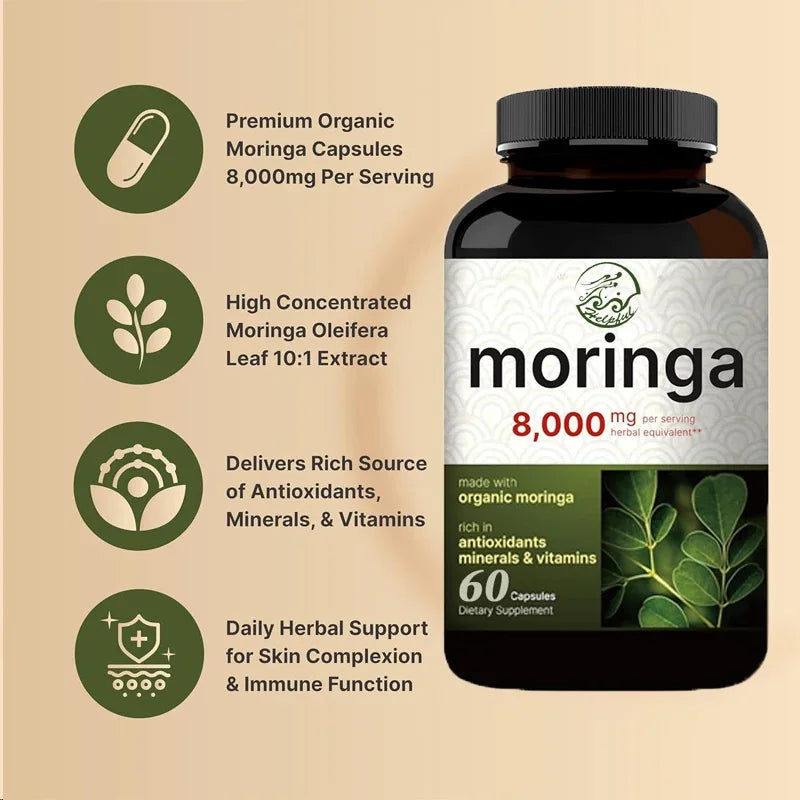 Moringa Capsules 8000MG per serving, 60 Moringa Powder Organic