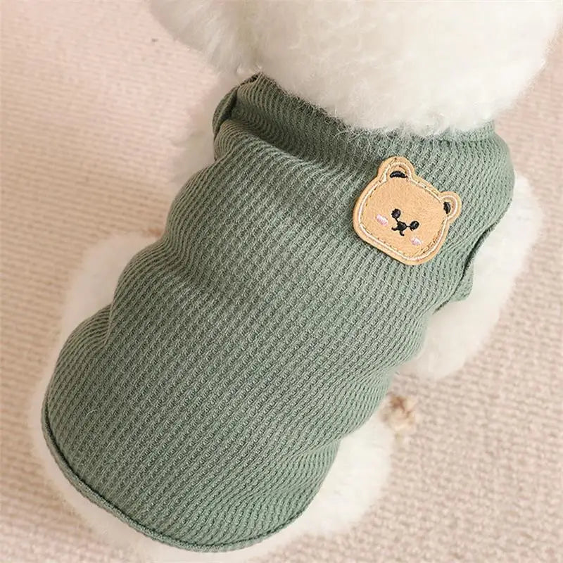 1pc Green Bear Vest Pet Dog Clothes Cat Solid T-shirt