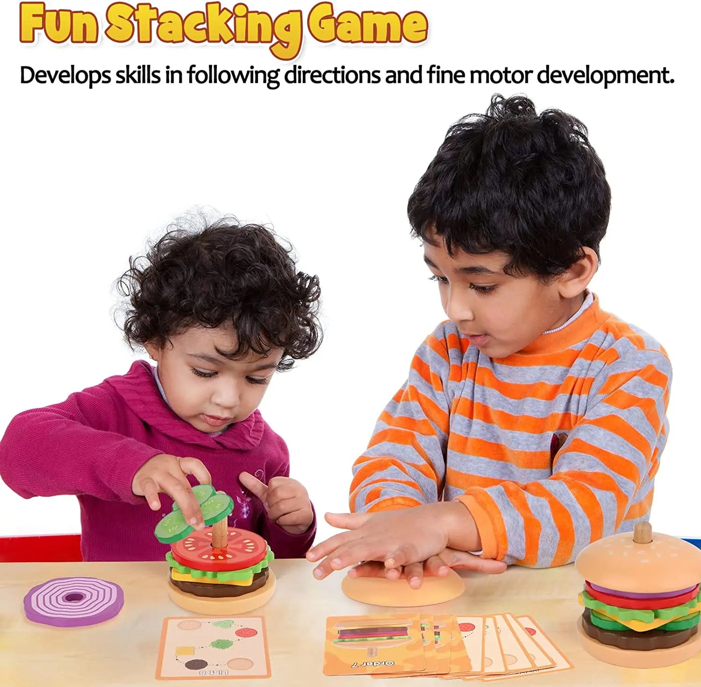 Montessori Wooden Burger Stacking Toys for Toddlers and Kids