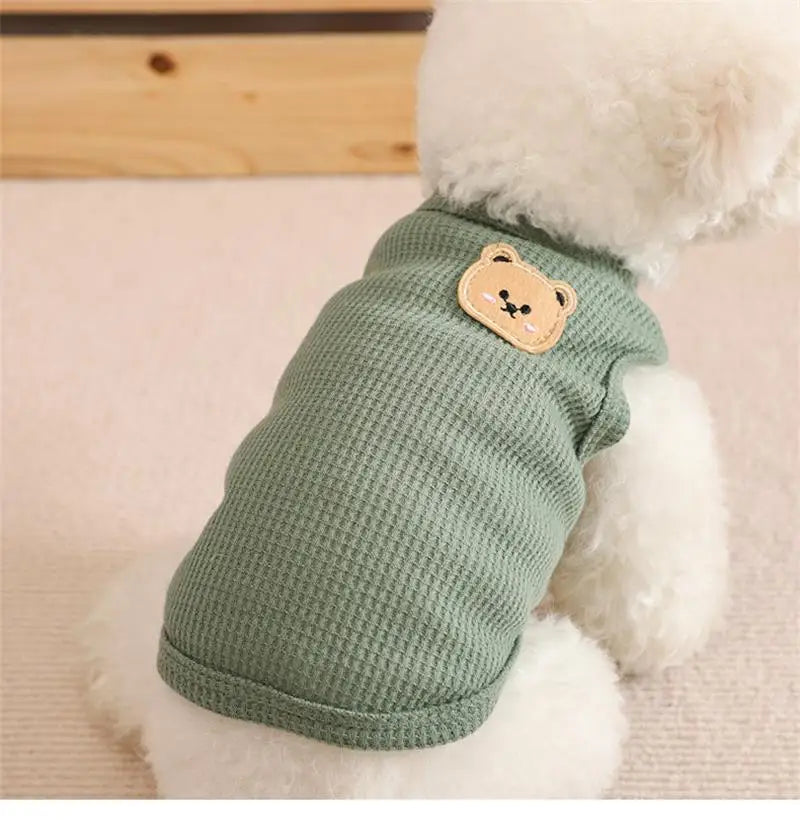 1pc Green Bear Vest Pet Dog Clothes Cat Solid T-shirt