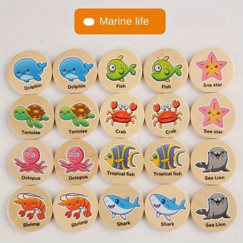 Children Educational Wooden Memory Game Animal Fruits