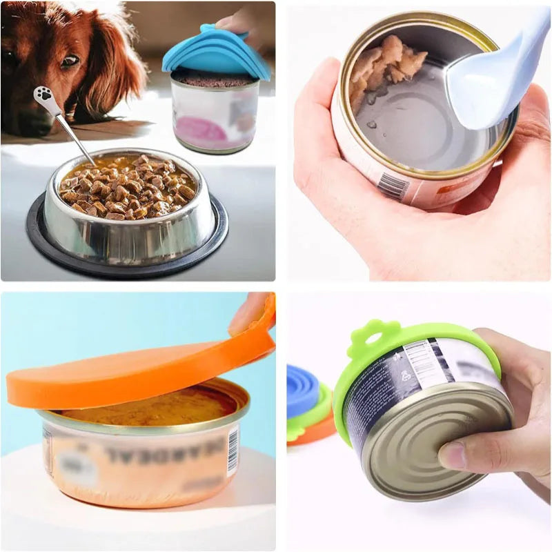 A set Reusable Pet Food Can Cover and Spoon Portable