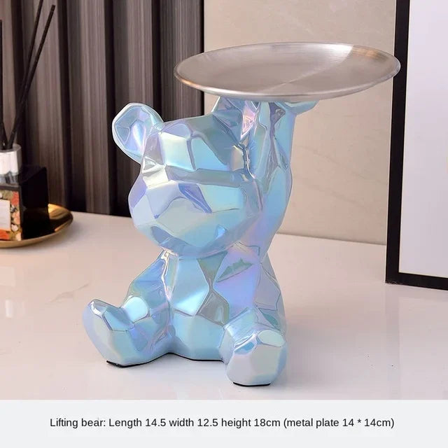 Geometric Bear Statue with Tray – Stylish Storage & Modern Décor