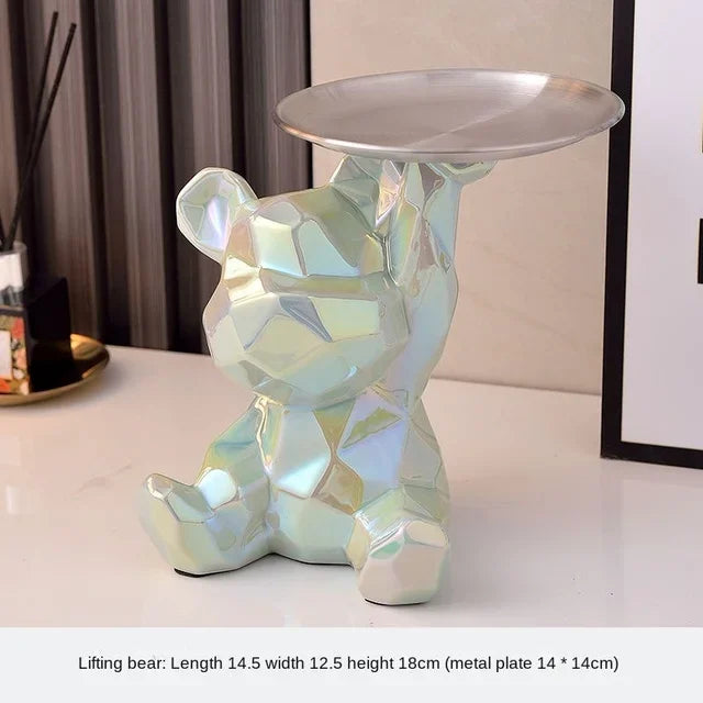 Geometric Bear Statue with Tray – Stylish Storage & Modern Décor