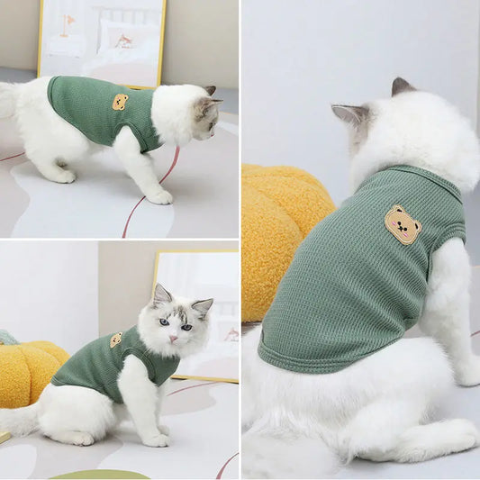 1pc Green Bear Vest Pet Dog Clothes Cat Solid T-shirt