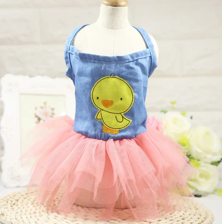 Dog Clothing Cat Clothing  Striped Suspender Mesh Skirt Dress