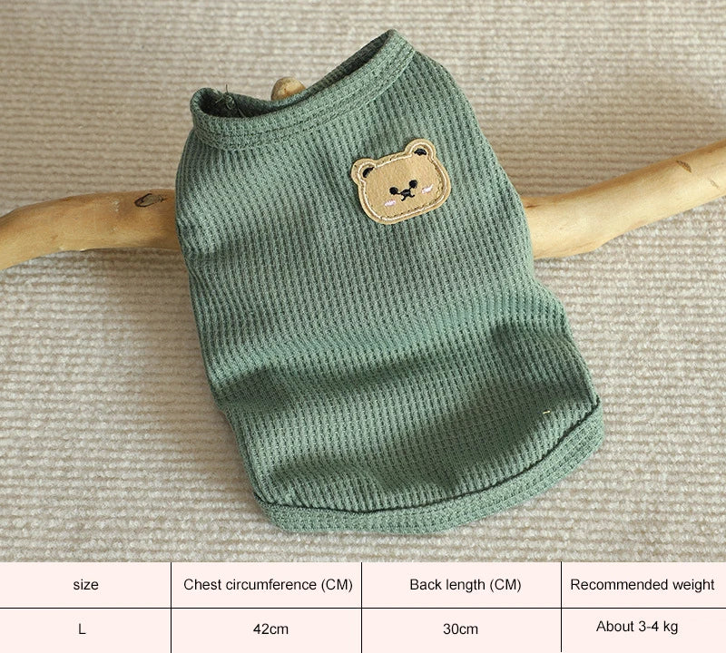 1pc Green Bear Vest Pet Dog Clothes Cat Solid T-shirt