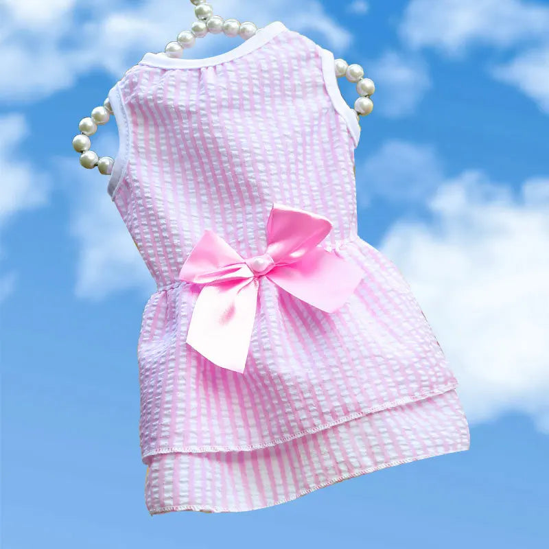 Dog Clothing Cat Clothing  Striped Suspender Mesh Skirt Dress