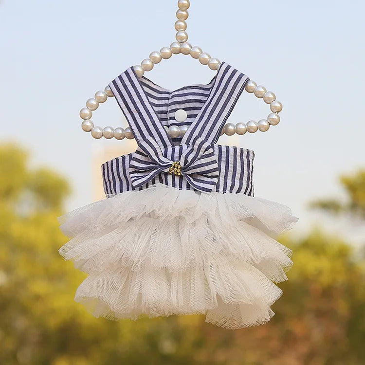 Dog Clothing Cat Clothing  Striped Suspender Mesh Skirt Dress