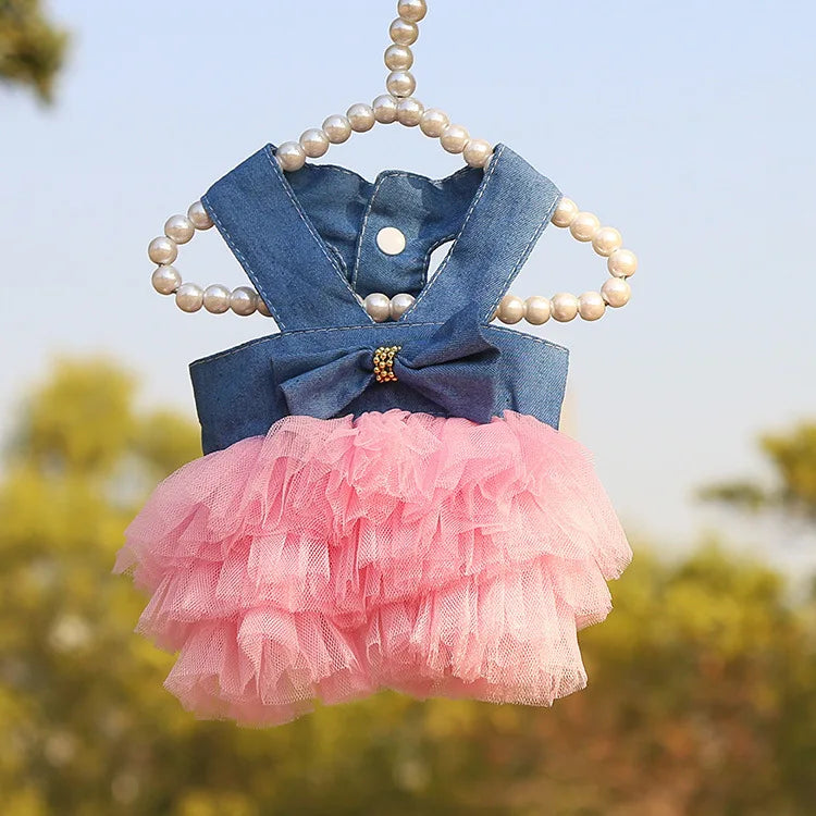 Dog Clothing Cat Clothing  Striped Suspender Mesh Skirt Dress