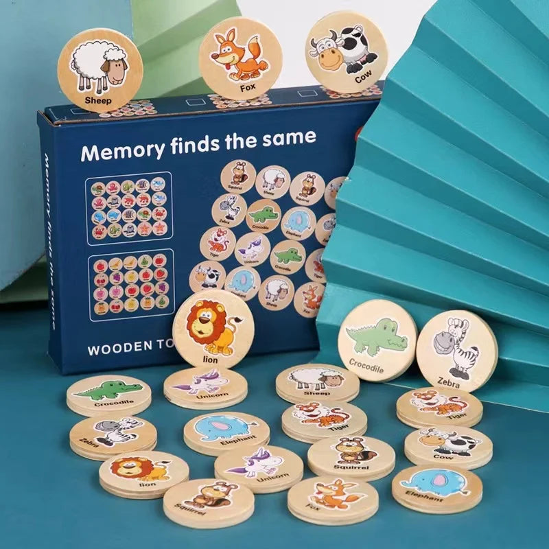 Children Educational Wooden Memory Game Animal Fruits