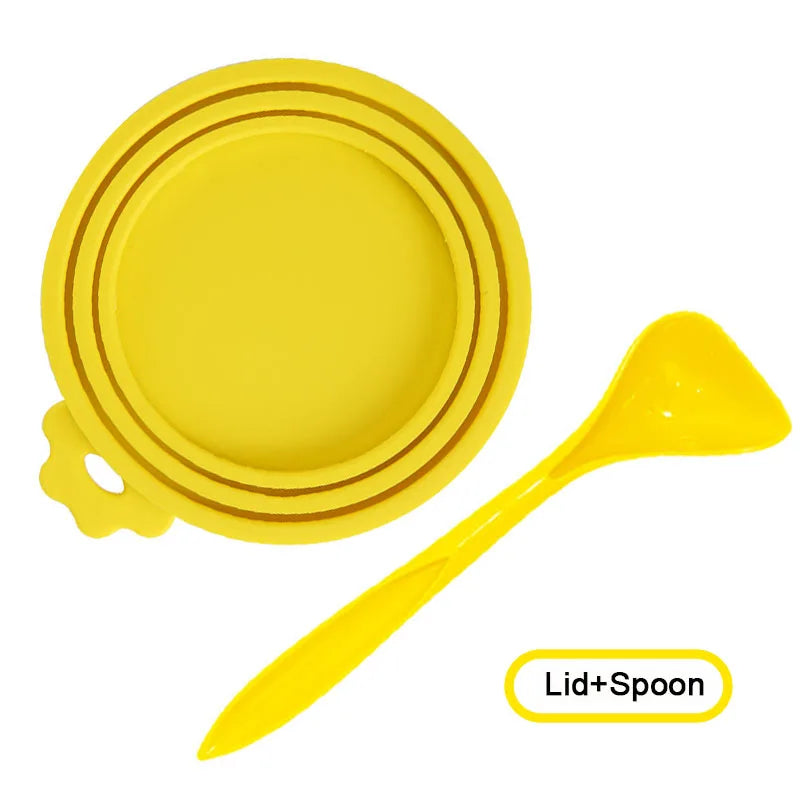 A set Reusable Pet Food Can Cover and Spoon Portable