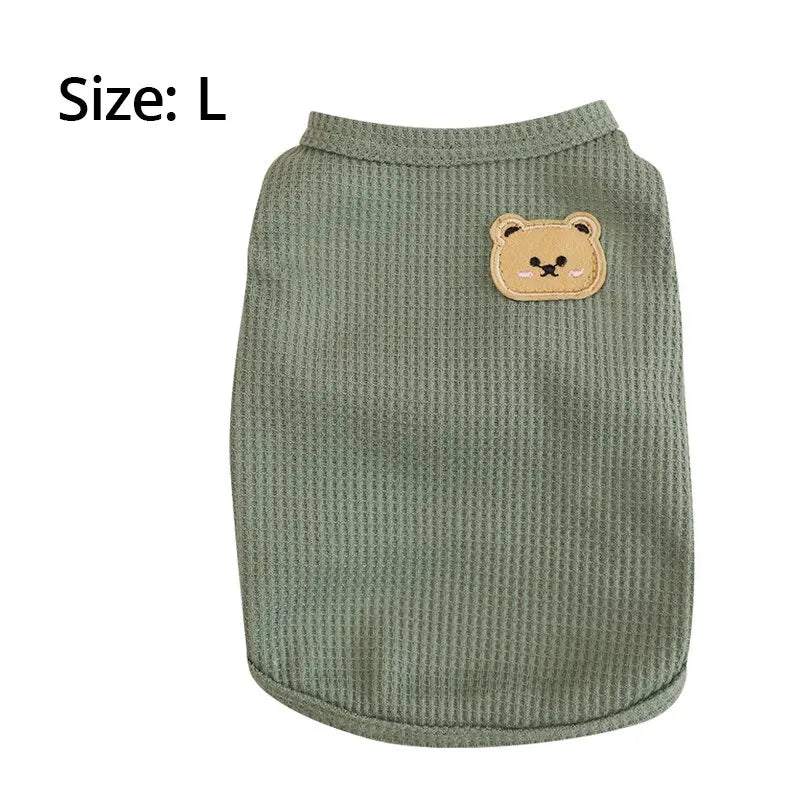 1pc Green Bear Vest Pet Dog Clothes Cat Solid T-shirt